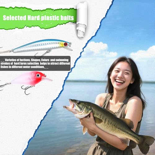 EXAURAFELIS Fishing Lures Tackle Kit, Mixed Hard & Soft Baits Metal Spoons Fishing Accessories for Bass Trout Pike Freshwater Saltwater Fishing - color: 107pcs