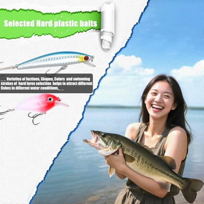 EXAURAFELIS Fishing Lures Tackle Kit, Mixed Hard & Soft Baits Metal Spoons Fishing Accessories for Bass Trout Pike Freshwater Saltwater Fishing - color: 107pcs
