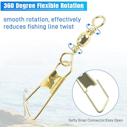AGOOL Fishing Swivels Snaps, 60/120pcs Barrel Swivels with Nice Snaps Gold High Strength Solid Rings Line Lures Connector Fishing Tackle Accessories - size: #4_60pcs