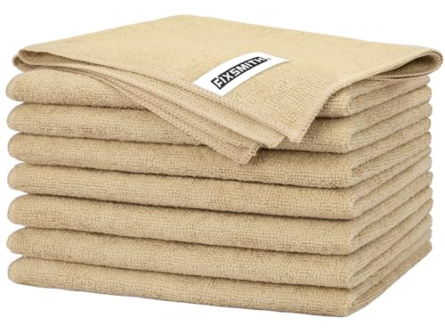 FIXSMITH Beige Microfiber Cleaning Cloth -Pack of 8, Highly Absorbent Cleaning Rags, 16"X12" All Purpose Cleaning Towels for Housekeeping, Kitchen, Car, Lint Free and Reusable Microfiber Towels - color: Beige, size: 8pk