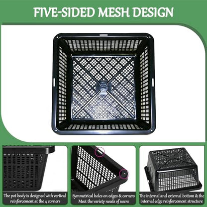 6 Pack Square Aquatic Plant Planter Basket - 7 Inch (18cm) Mesh Pond Plant Pots, Plastic Slotted Design for Water Garden, Aquaponics & Hydroponics Outdoor Use