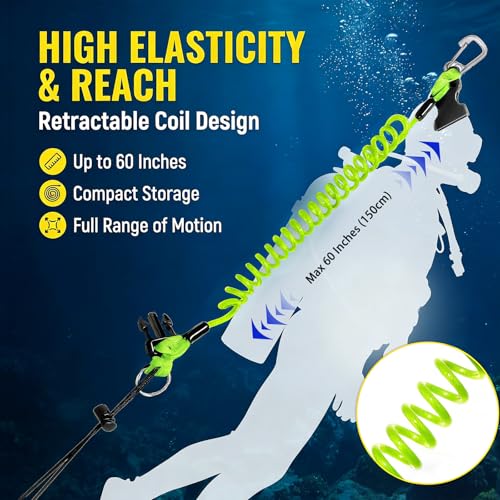 Scuba Diving Lanyard - Underwater Camera Lanyard, Anti-Loss Retractable Gear Tether with Quick-Release Buckle Clip - color: Green