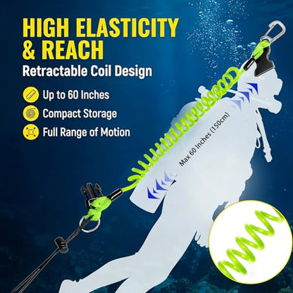 Scuba Diving Lanyard - Underwater Camera Lanyard, Anti-Loss Retractable Gear Tether with Quick-Release Buckle Clip - color: Green