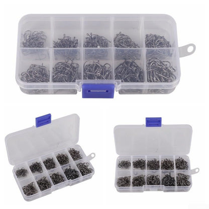 500 Pieces Fishing Hooks Assortment, 10 Sizes #3-#12 Carbon Steel Fishhooks with Storage Box, Black Tackle Kit for Saltwater and Freshwater Fishing