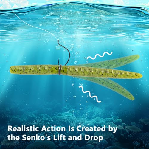 Senko Bait Soft Plastic Lures 5" Senkos 24 Pcs/100pcs for Wacky Rig Freshwater Fishing Green Pumpkin senko with Black Flake Pink Watermelon Double Color - style: Watermelon Black Flake