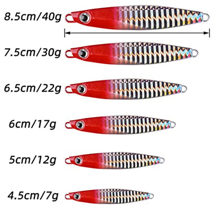 Aorace Jigging Lure Lead Fish Metal Jig Fishing Lure Paillette Knife Artificial Hard Bait Laser Body - color: 12pcs 30g 7.5cm