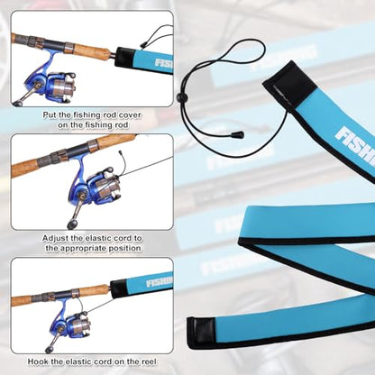 Fishing Rod Sleeve, 45.28 Inch Adjustable Neoprene Fishing Pole Protector Covers Case for Most Spinning & Casting Poles, Anti-Tangle, Waterproof (Blue)