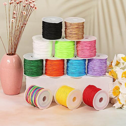 Selizo 12 Rolls Nylon String for Bracelets, Chinese Knotting Nylon Cord for Jewelry Making, Nylon Beading Thread for Kumihimo, Braided Bracelets, Necklaces, Macrame Craft, Wind Chime