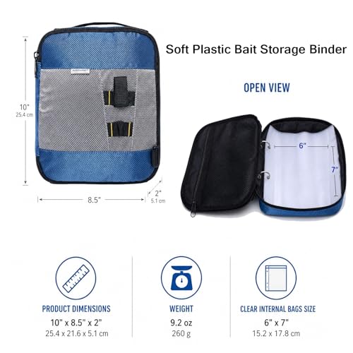 Kylebooker Soft Plastic Bait Storage Binders Organizer Saltwater Fishing Lure Leader Wallet Tackle Binder Bag - color: Blue