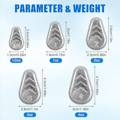 No Roll Sinker Fishing Weights, Flat Inline Catfish Sinkers Weights No Snag Slip Sinkers Saltwater Surf Fishing Weights Gear Tackle for Catfishing Rig - style: 5 Mixed Sizes-10pcs