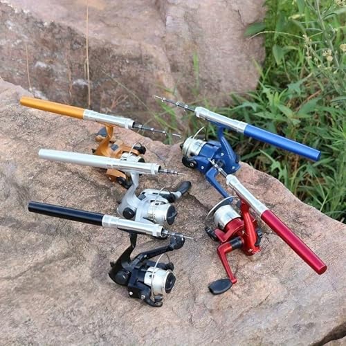 Compact Telescopic Mini Pen Fishing Rod & Reel Combo – 39.4″ Travel Fishing Kit Retractable to 7.9″ – Fast‑Action Fiberglass Pocket Pole for Kids & Adults (Blue)