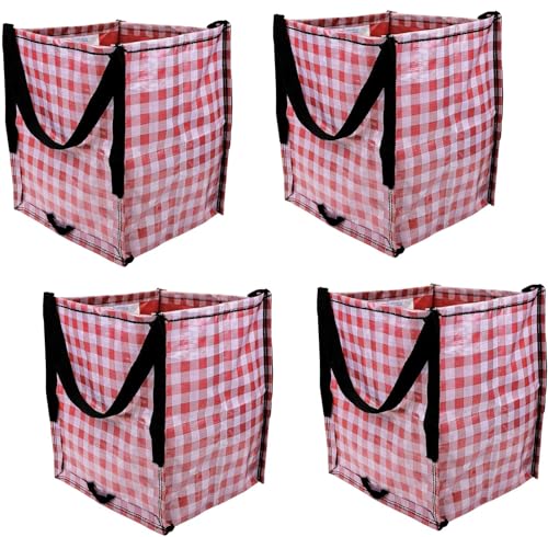 DURASACK Heavy Duty Storage Tote Bag 22-Gallon, Gingham Red, Pack of 4 | Rugged Woven Polypropylene Moving Bag, Reusable Self-Standing Design, Holds up to 500 Pounds - color: Gingham Red, size: Pack of 4