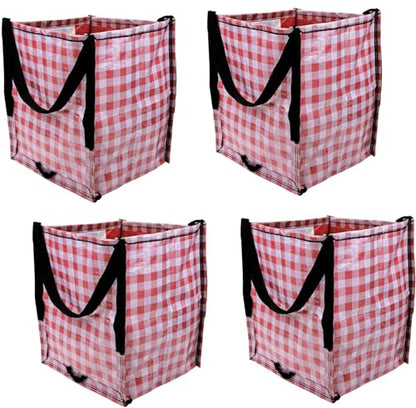 DURASACK Heavy Duty Storage Tote Bag 22-Gallon, Gingham Red, Pack of 4 | Rugged Woven Polypropylene Moving Bag, Reusable Self-Standing Design, Holds up to 500 Pounds - color: Gingham Red, size: Pack of 4