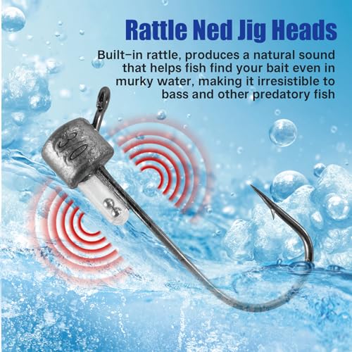 Eupheng Tube Baits for Bass Fishing, Soft Plastic Bait Worm Tube Jig Kit Tube Worms with Tube Jig Heads for Lake Trout Smallmouth Largemouth Bass - size: 3.5"tube(15)+3/16oz(2)+1/4oz(2)+3/8oz(2)RATTLEjig