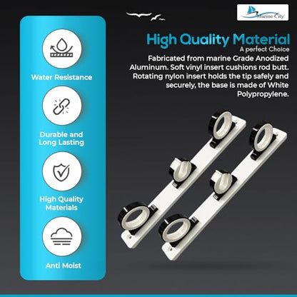 MARINE CITY 3-Rod Reel Fishing Rod Storage Hanger Rack with White Poly Board – Aluminum Black Powder Coating, Ideal for Marines, Boats, Vans, and Cars (Pack of 1) - color: 3 Rod (Aluminum, Black)