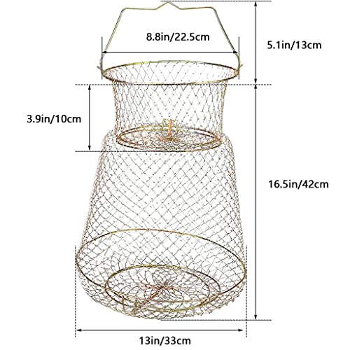 Steel Wire Galvanized Collapsible Crab Fisher's Basket, Metal Rustproof Portable Fishing Basket Cage - color: Fish Basket 13inches