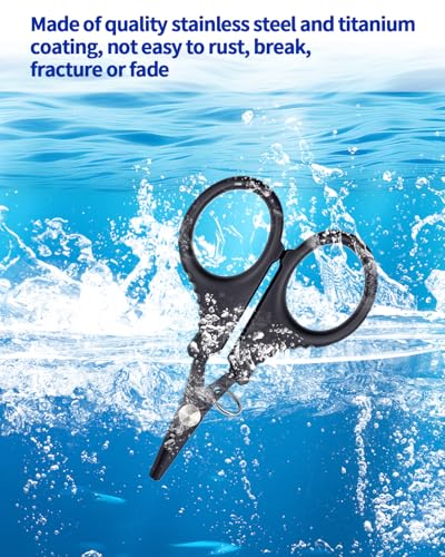 3 PCS Fishing Scissors, Stainless Steel Fishing Line Cutter &braided Line Cutter, Cutters with Titanium Coating-Fishing with Hook and Retractable Coil Lanyards Fishing Accessories (Black) - color: Black