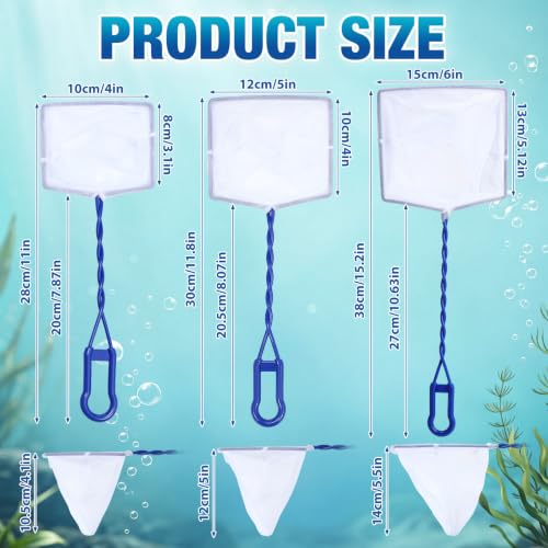 6 Pack Aquarium Fish Nets Blue Soft Fine Nylon Mesh with Spiral Plastic Handle & Iron Frame, Durable Fish Catch Net for Tank Cleaning, Fry, Pond and Stream - size: 4 In,5 In,6"