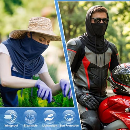 Funtery Summer Cooling Balaclava Mask, UV Protection Hood Mask Breathable Cycling Face Cover Full Head Scarf for Men Women - color: Black, Army Green, Milk Tea Color, Navy Blue