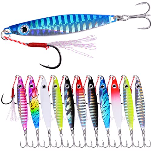 Aorace Jigging Lure Lead Fish Metal Jig Fishing Lure Paillette Knife Artificial Hard Bait Laser Body - color: 12pcs 17g 6cm