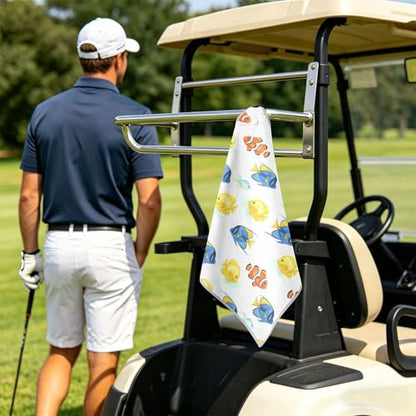 Fish 2 Pack Waffle Pattern Golf Towels, 17.7"x17.7" Square Golf Towel with Carabiner Clip and Magnetic Snap for Cleaning Golf Ball, Club