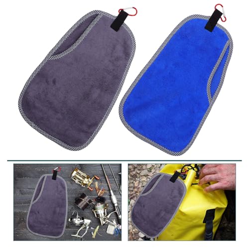 WOONEKY 2pcs Quick-Drying Outdoor Fishing Towels with Clip, Microfiber Sport Scrub Towels for Tackle Maintenance and Camping Fitness