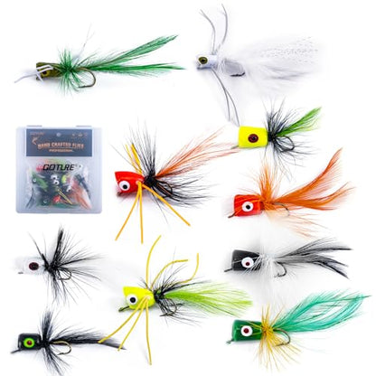 Goture Fly Fishing Poppers Lures, Topwater Popper Flies Bugs Lure, Fly Fish Poppers Fishing Lures Kit, Dry Flies for Panfish Bluegill Crappie Sunfish Bass Trout Salmon - color: A1:16pcs Popper Flies