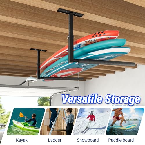 FLEXIMOUNTS Adjustable Overhead Ladder Rack, Garage Ceiling Storage Rack, Ladder Storage Organizer, 35" Extended Arms, 90 lbs Per Arm Heavy Duty Steel Rack for Kayak, Surfboard & Tools - size: Single