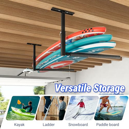 FLEXIMOUNTS Adjustable Overhead Ladder Rack, Garage Ceiling Storage Rack, Ladder Storage Organizer, 35" Extended Arms, 90 lbs Per Arm Heavy Duty Steel Rack for Kayak, Surfboard & Tools - size: Single