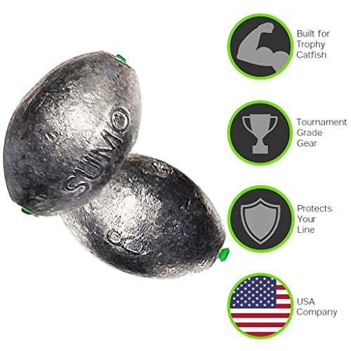 Catfish Sumo Egg Lead Sinker Weights with Line-Protecting Inserts to Guard Against Damage (1-8oz) - size: 1oz, style: 10-pack