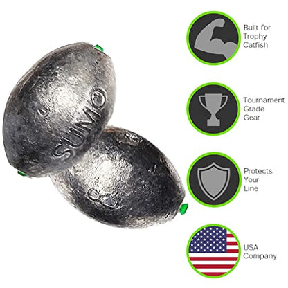 Catfish Sumo Egg Lead Sinker Weights with Line-Protecting Inserts to Guard Against Damage (1-8oz) - size: 1oz, style: 10-pack