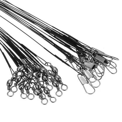 PATIKIL Fishing Wire Leaders Nylon-Coated Fishing Line Leaders with Swivel and Snap for Saltwater Freshwater - color: Black, size: 8"