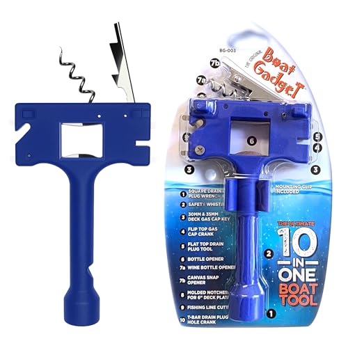 Boat Gadget 10-in-1 Boat Tool - Must-Have Boat Accessory with Gas Cap Key, Fishing Line Cutter, Bottle Opener, Whistle & More - Smart Addition to Any Boat Tool Kit for Fishing, Boating & Fun