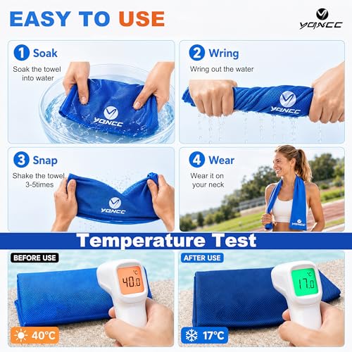 YQXCC 4 Pack Cooling Towels (47"x12"), Ice Cool Neck Towel, Soft Breathable Microfiber for Yoga, Golf, Gym, Running, Camping & Hot Weather - color: Light Blue/Dark Gray/Orange/Green