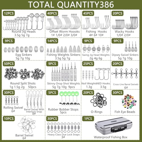397 Pcs Fishing Accessories Kit Tools Include Backpack Fishing Tackle Box with Hooks Weights Sinkers Spinner Blade Gear - color: Black, size: Simple Style