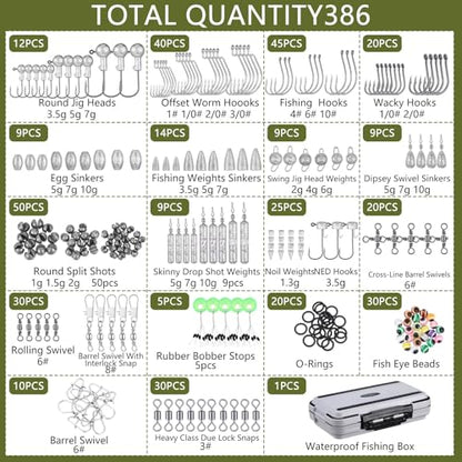397 Pcs Fishing Accessories Kit Tools Include Backpack Fishing Tackle Box with Hooks Weights Sinkers Spinner Blade Gear - color: Black, size: Simple Style