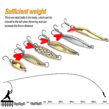 DONQL Spoon Fishing Lures, Metal Fishing Spoon Lures Hard Baits Saltwater Fishing Lures Spinner Baits Fish Treble Hooks Tackle Salmon Bass - color: Set A