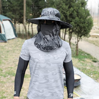 Sun Hat Unisex Face Coverage Shield Neck Flap Cap Garden Lawn Work Sports Hiking Fishing Hats - color: Dark Gray Ink Wash Pattern