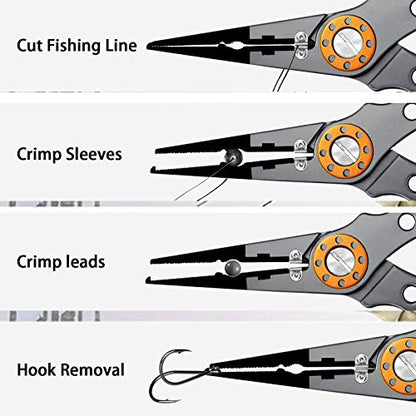 SANLIKE Aluminum Fishing Pliers Hook Remover Tungsten Carbide Braid Cutters | Tungsten Carbide Cutters Saltwater Resistant with Coiled Lanyard & Sheath - color: Gray