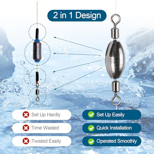 34Pcs Fishing Weights Swivel Brass Sinkers Fishing Weight, Bullet Sinker Weight Kit Tackle, Rolling Swivel Saltwater Freshwater Drop Shot Weights