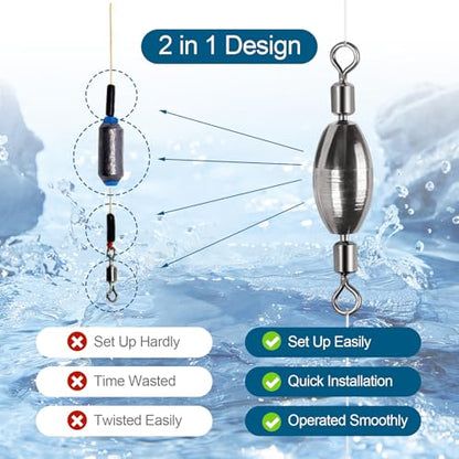 34Pcs Fishing Weights Swivel Brass Sinkers Fishing Weight, Bullet Sinker Weight Kit Tackle, Rolling Swivel Saltwater Freshwater Drop Shot Weights