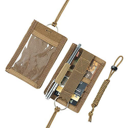 EXCELLENT ELITE SPANKER Tactical ID Card Holder Adjustable Neck Lanyard Key Ring Loop Patch Badge Holder and Credit Card Organizer (Coyote Brown) - color: Coyote Brown