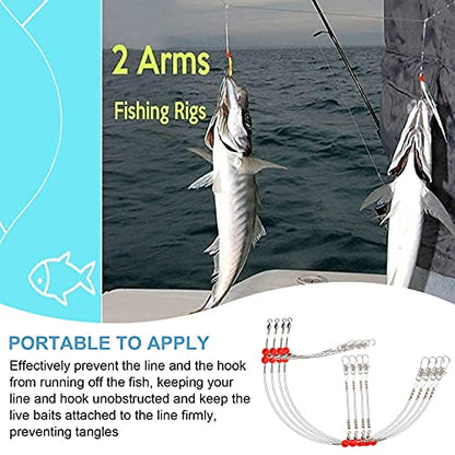 YOTO Fishing Leaders,Saltwater Tackle Rig with Swivels Snap, High-Strength Fishing Wire Gear Equipment for Lures Bait Or Hooks,1Arm and 2Arm - color: White Nylon Leaders, style: 2arm，24pack