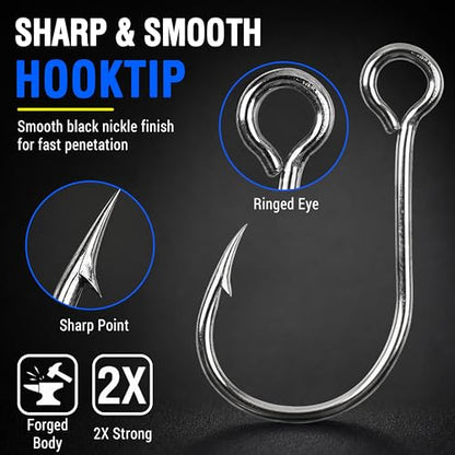 Inline Single Hooks, 80pcs Single Replacement Hooks for Hard Lure Baits Inline Circle Hooks Large Eye Fishing Lure Hooks for Treble Hook Replacement Saltwater Freshwater - size: 6#-80pcs
