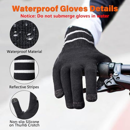 Fullsheild Men Women Waterproof Merino Wool Knit Gloves 3-Layer Thermal Water Proof Gloves for Hiking, Fishing, Hunting - size: X-Large
