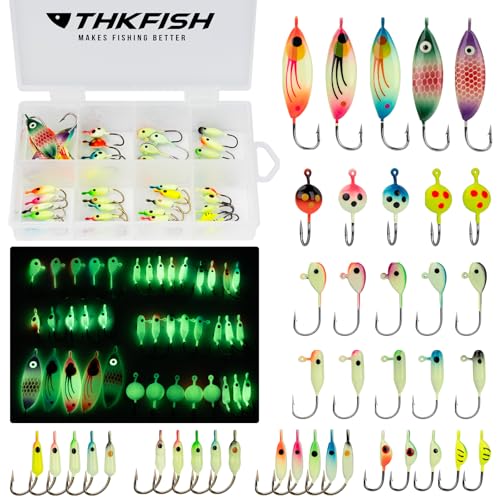 THKFISH Ice Fishing Lures Ice Fishing Jigs Ice Fishing Gear Hard Fishing Lures and Jigs Walleye Ice Fishing Kit Crappie Panfish Pike Jigs,14/26/40PCS - color: B-40PCS
