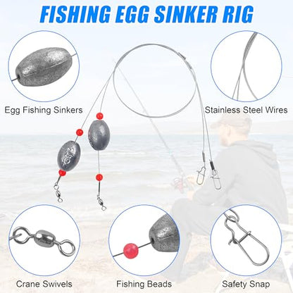 Carolina Rig Catfish Rig Saltwater Bottom Surf Fishing Rigs Flounder Rigs Wire Leaders with Egg Sinkers for Flounder Catfish Grouper Striped Bass Drum Redfish Fishing - size: 2 oz_4pcs