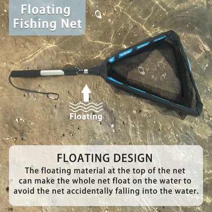 Floating Telescoping Rubber Fishing Net with Handle Lightweight Fly Fish Net Silicone Foldable Freshwater and Saltwater Extendable Fishpond Kayak Fish Landing Net - color: Floating Rubber Coated Net-Silver&Blue-36"