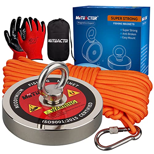 MUTUACTOR Strong Fishing Magnets Kit,1200lb Φ3.81'' Large Neodymium Rare Earth Magnets Heavy Duty Magnet Fishing with 65ft Salvage Rope,Gloves,Waterproof Bag for Finding Lost Treasures in Rivers - style: 1200lb Magnet--Φ 3.81"