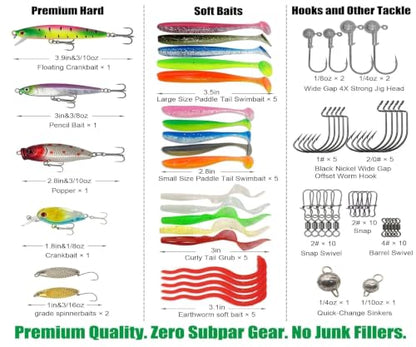 Elite Bass Fishing Tackle Box Kit - All-in-One Lure Set | Fully loaded with zero junk fillers. Premium Gear Gift for beginners, teens, Men, Dad, Weekend & Progressive Anglers - color: 75Pcs - Fishing Starter Kit (TEENS & Beginners)